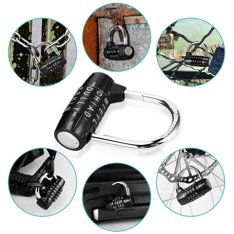 Cluckyu Gym Locker Lock,5 Letter Heavy Duty Alloy Padlock Password Sturdy Security Padlock-Easy to Set Your Own Keyless Resettable Combo-Black - Image 2